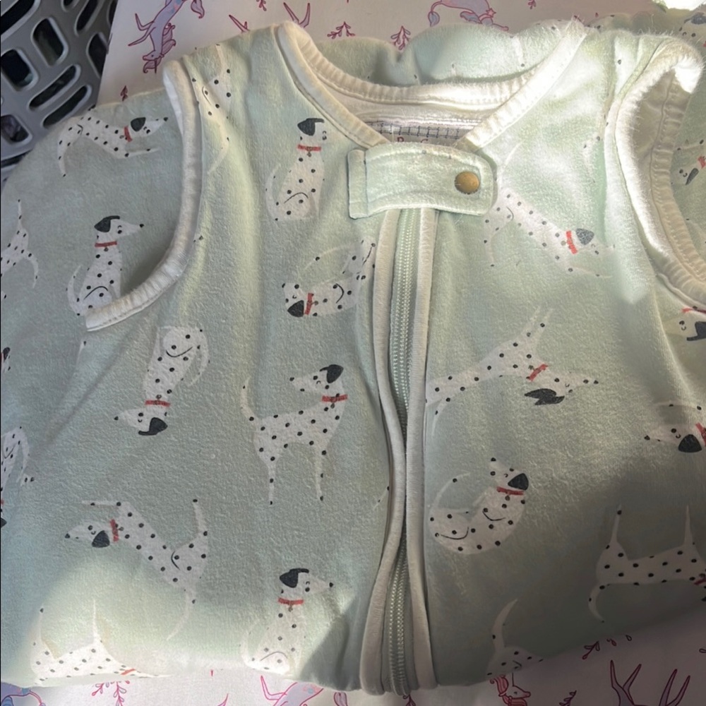 Mint Green Baby Sleeveless Zip-Up sleep sack with Dalmatian Print